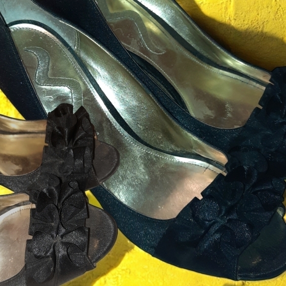 Nina Black  Satin Wedge Heels - Picture 2 of 3